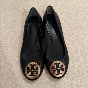 Tory Burch Black Flats with Gold Logo